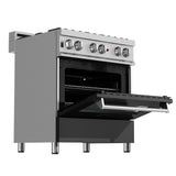 ZLINE 30 in. 4.0 cu. ft. Legacy Dual Fuel Range with 4 Burner Gas Cooktop and Electric Convection Oven in Satin Stainless Steel and Black Matte Door (RAS-BLM-30)