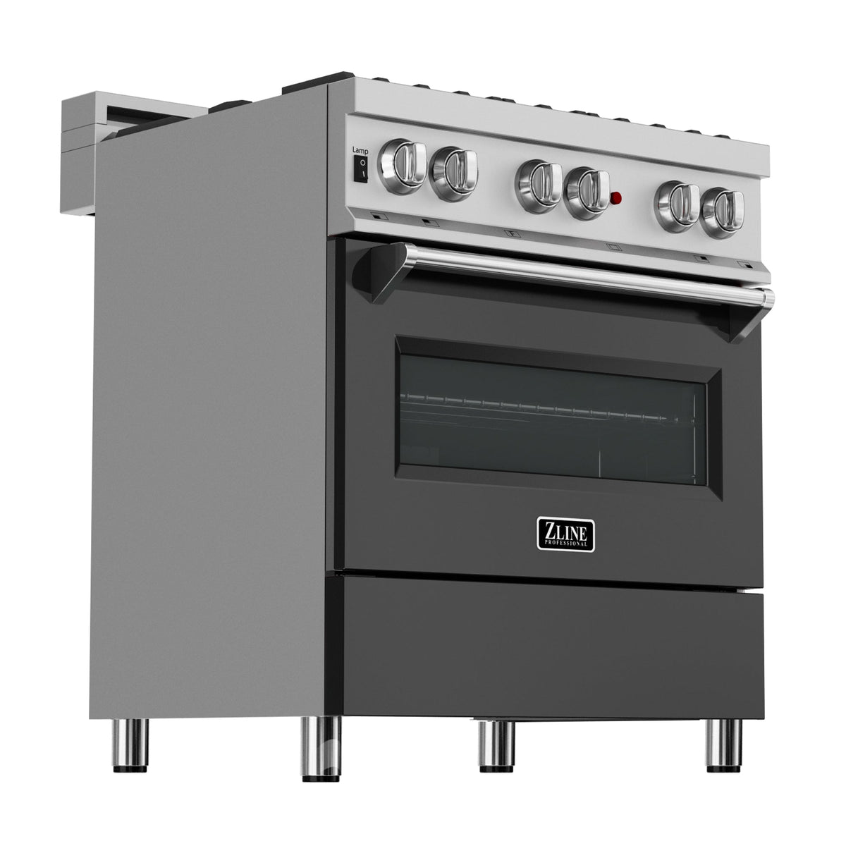 ZLINE 30 in. 4.0 cu. ft. Legacy Dual Fuel Range with 4 Burner Gas Cooktop and Electric Convection Oven in Satin Stainless Steel and Black Matte Door (RAS-BLM-30)