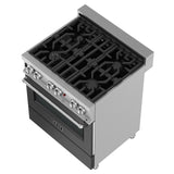 ZLINE 30 in. 4.0 cu. ft. Legacy Dual Fuel Range with 4 Burner Gas Cooktop and Electric Convection Oven in Satin Stainless Steel and Black Matte Door (RAS-BLM-30)