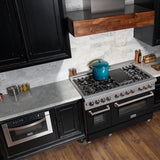 ZLINE 48 in. 6.0 cu. ft. Legacy Dual Fuel Range with 7 Burner Gas Cooktop and 2 Electric Ovens in Satin Stainless Steel and Black Matte Doors (RAS-BLM-48)