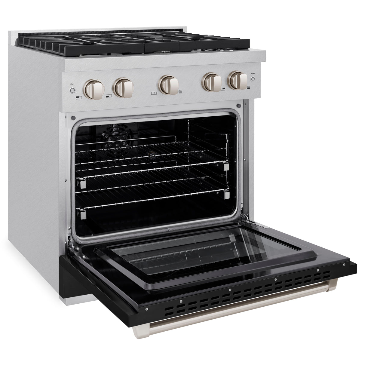 ZLINE 30 in. 4.2 cu. ft. Paramount Dual Fuel Range with 4 Burner Gas Cooktop and Electric Convection Oven in Satin Stainless Steel with Black Matte Door (SDRS-BLM-30)