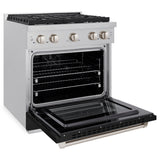 ZLINE 30 in. 4.2 cu. ft. Paramount Dual Fuel Range with 4 Burner Gas Cooktop and Electric Convection Oven in Satin Stainless Steel with Black Matte Door (SDRS-BLM-30)