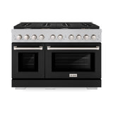 ZLINE 48 in. 6.7 cu. ft. Paramount Double Oven Dual Fuel Range with 8 Burner Gas Cooktop in Satin Stainless Steel with Black Matte Doors (SDRS-BLM-48)