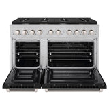 ZLINE 48 in. 6.7 cu. ft. Paramount Double Oven Dual Fuel Range with 8 Burner Gas Cooktop in Satin Stainless Steel with Black Matte Doors (SDRS-BLM-48)