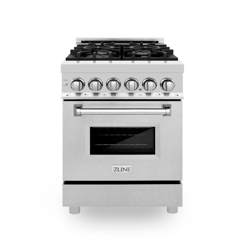 ZLINE 24 in. 2.8 cu. ft. Legacy Dual Fuel Range with 4 Burner Gas Cooktop and Electric Convection Oven in Stainless Steel with Satin Stainless Steel Door (RA-SN-24)