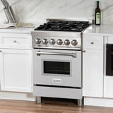 ZLINE 24 in. 2.8 cu. ft. Legacy Dual Fuel Range with 4 Burner Gas Cooktop and Electric Convection Oven in Stainless Steel with Satin Stainless Steel Door (RA-SN-24)