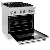 ZLINE 30 in. 4.0 cu. ft. Legacy Dual Fuel Range with 4 Burner Gas Cooktop and Electric Convection Oven in Stainless Steel with Satin Stainless Steel Door (RA-SN-30)