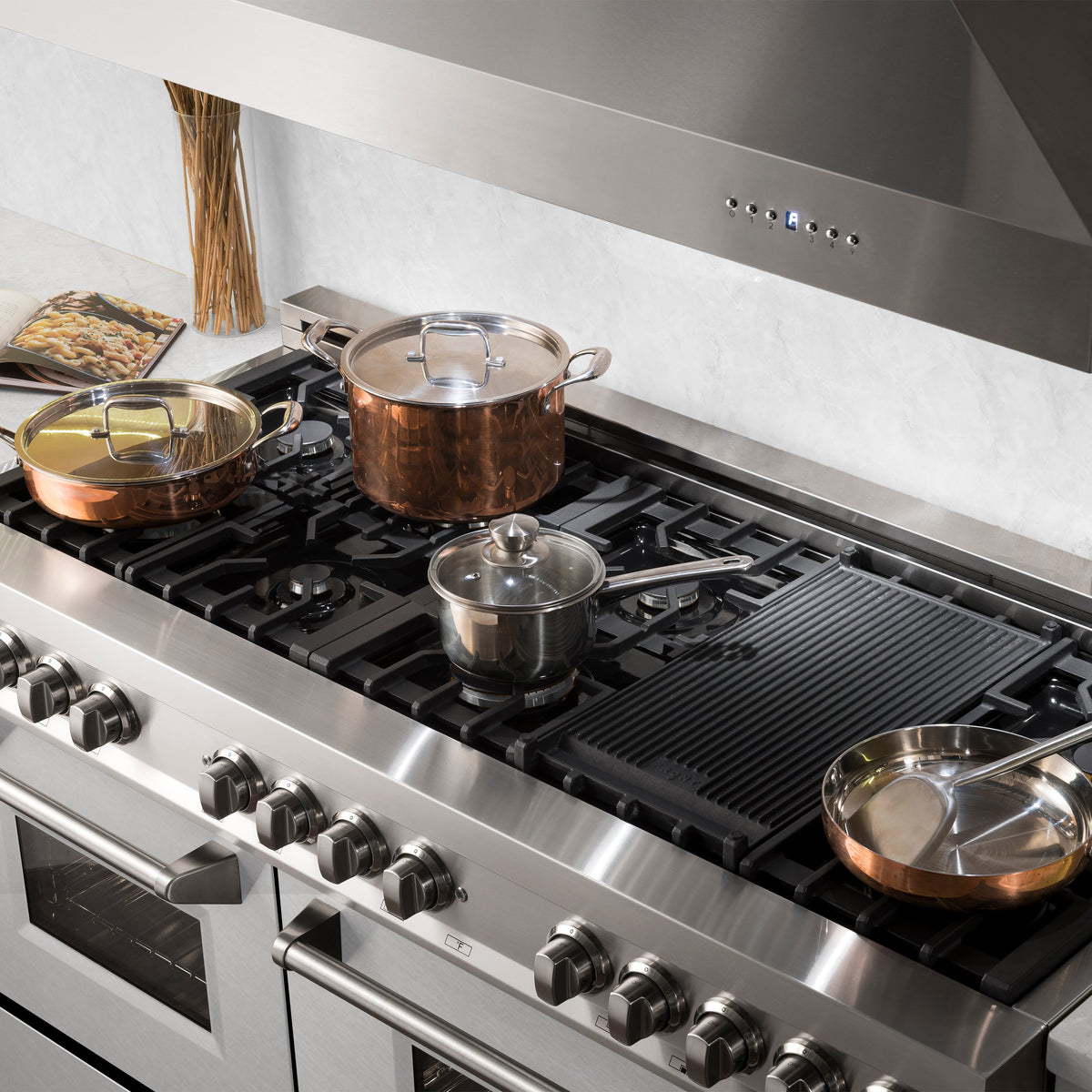 ZLINE 60 in. 7.4 cu. ft. Legacy Dual Fuel Range with 9 Burner Gas Cooktop and 2 Electric Convection Ovens in Stainless Steel with Satin Stainless Steel Doors (RA-SN-60)