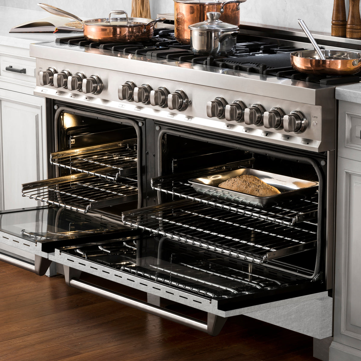 ZLINE 60 in. 7.4 cu. ft. Legacy Dual Fuel Range with 9 Burner Gas Cooktop and 2 Electric Convection Ovens in Stainless Steel with Satin Stainless Steel Doors (RA-SN-60)