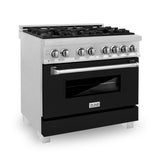 ZLINE 36 in. 4.6 cu. ft. Legacy Dual Fuel Range with 6 Burner Gas Cooktop and Electric Convection Oven in Satin Stainless Steel and Black Matte Door (RAS-BLM-36)