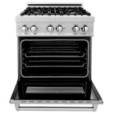ZLINE 30 in. 4.0 cu. ft. Legacy Dual Fuel Range with 4 Burner Gas Cooktop and Electric Convection Oven in Satin Stainless Steel (RAS-SN-30)