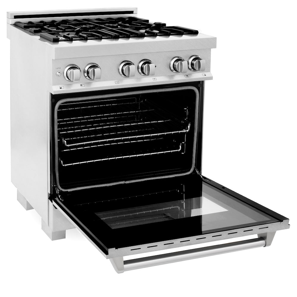 ZLINE 30 in. 4.0 cu. ft. Legacy Dual Fuel Range with 4 Burner Gas Cooktop and Electric Convection Oven in Satin Stainless Steel (RAS-SN-30)