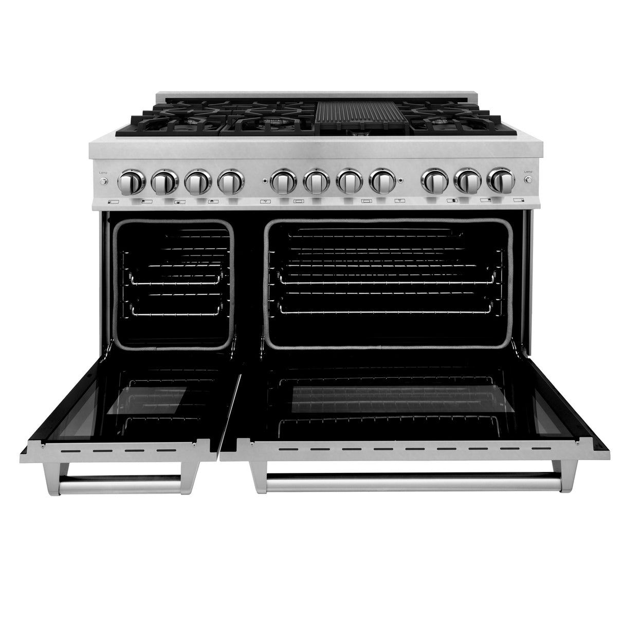 ZLINE 48 in. 6.0 cu. ft. Legacy Dual Fuel Range with 7 Burner Gas Cooktop and 2 Electric Ovens in Satin Stainless Steel (RAS-SN-48)