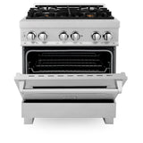 ZLINE 30 in. 4.0 cu. ft. Legacy Dual Fuel Range with Gas Cooktop and Electric Convection Oven in Satin Stainless Steel with 4 Brass Burners (RAS-SN-BR-30)