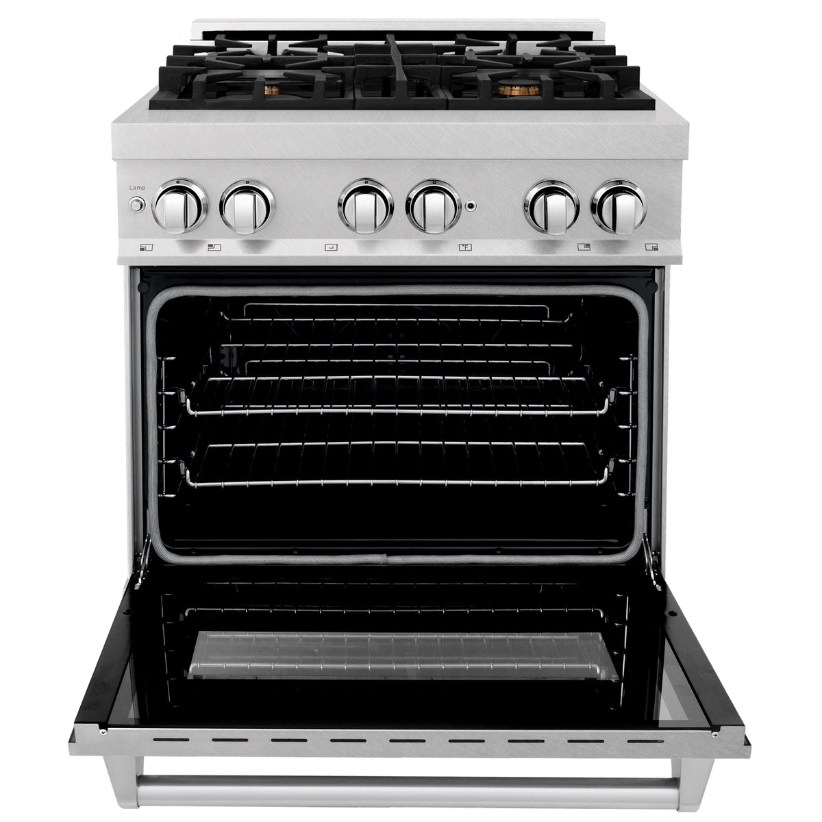 ZLINE 30 in. 4.0 cu. ft. Legacy Dual Fuel Range with Gas Cooktop and Electric Convection Oven in Satin Stainless Steel with 4 Brass Burners (RAS-SN-BR-30)