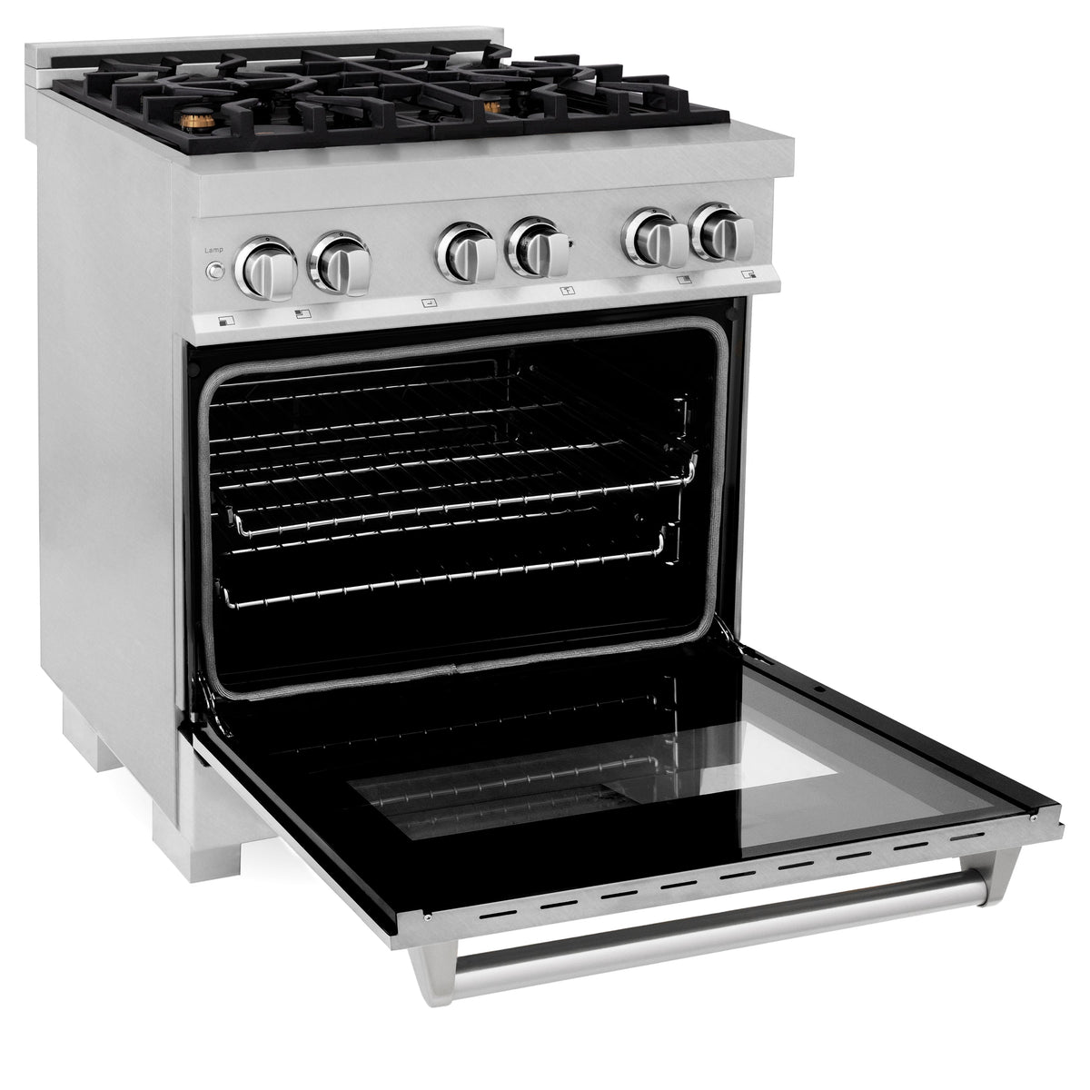 ZLINE 30 in. 4.0 cu. ft. Legacy Dual Fuel Range with Gas Cooktop and Electric Convection Oven in Satin Stainless Steel with 4 Brass Burners (RAS-SN-BR-30)