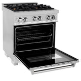 ZLINE 30 in. 4.0 cu. ft. Legacy Dual Fuel Range with Gas Cooktop and Electric Convection Oven in Satin Stainless Steel with 4 Brass Burners (RAS-SN-BR-30)
