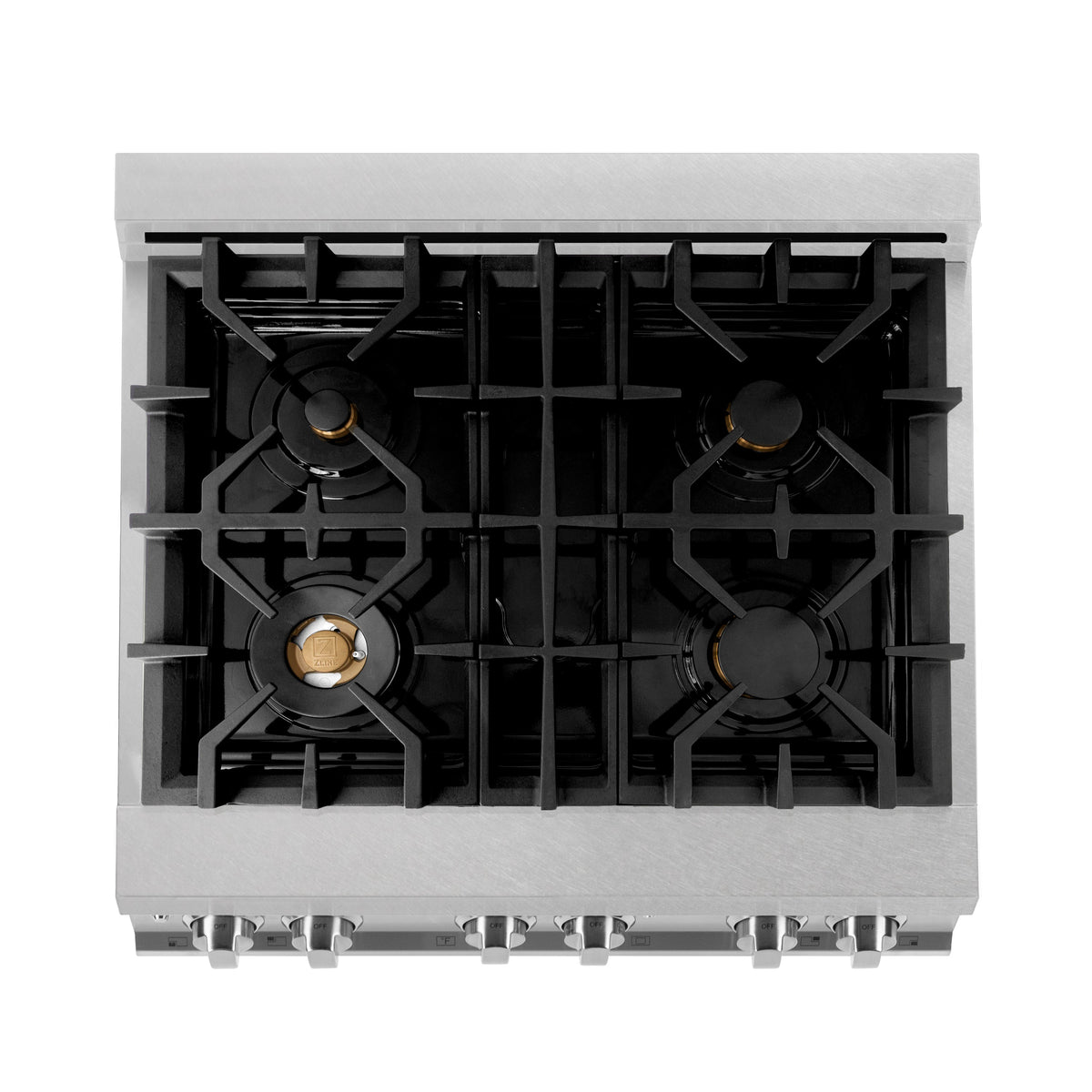 ZLINE 30 in. 4.0 cu. ft. Legacy Dual Fuel Range with Gas Cooktop and Electric Convection Oven in Satin Stainless Steel with 4 Brass Burners (RAS-SN-BR-30)