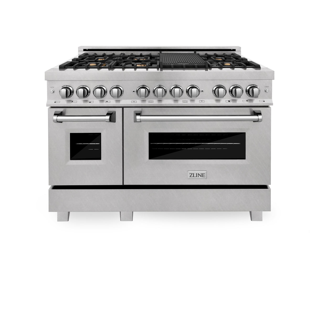 ZLINE 48 in. 6.0 cu. ft. Legacy Dual Fuel Range with Gas Cooktop and 2 Electric Ovens in Satin Stainless Steel with 6 Brass Burners (RAS-SN-BR-48)