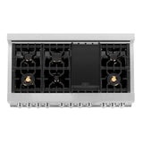 ZLINE 48 in. 6.0 cu. ft. Legacy Dual Fuel Range with Gas Cooktop and 2 Electric Ovens in Satin Stainless Steel with 6 Brass Burners (RAS-SN-BR-48)