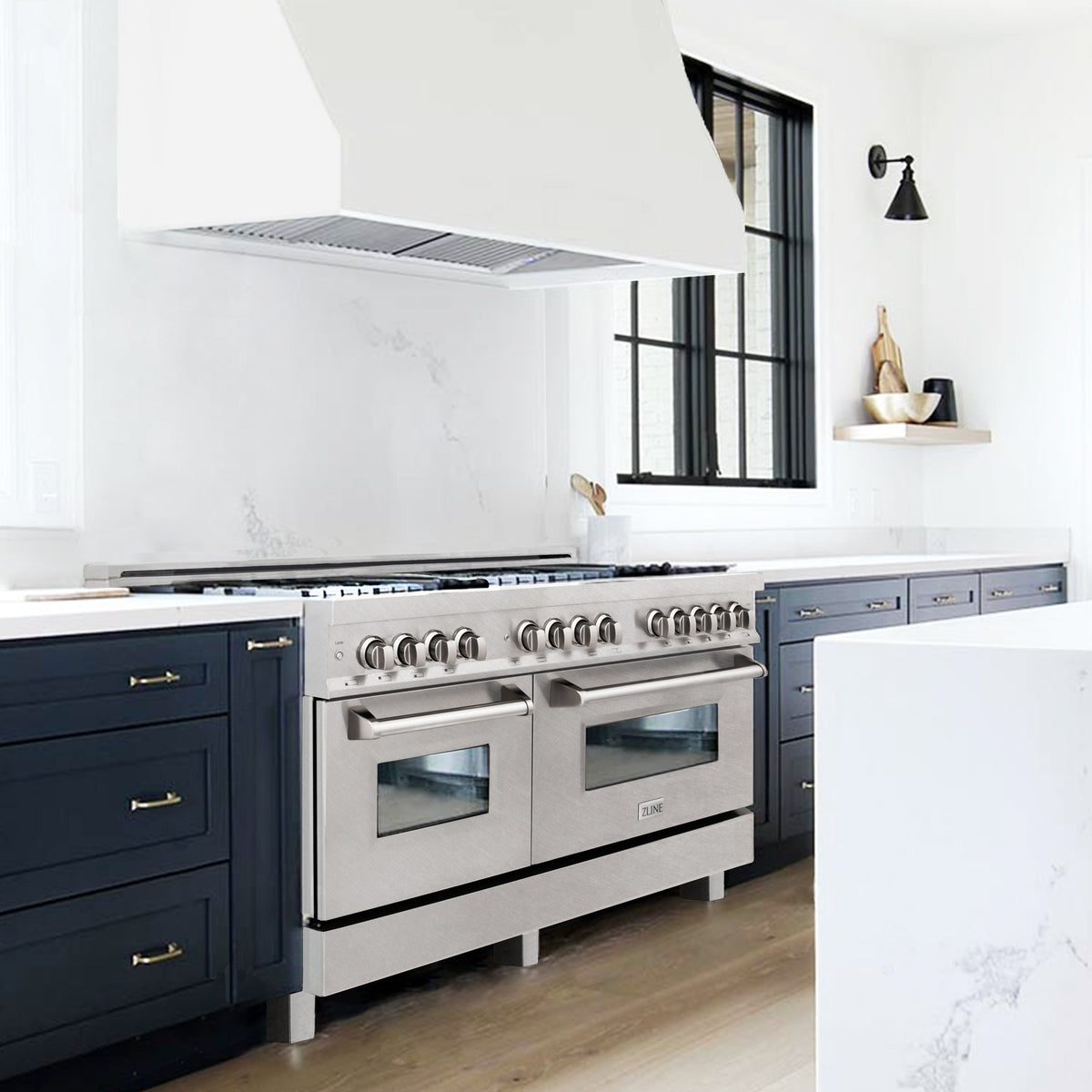 ZLINE 60 in. 7.4 cu. ft. Legacy Dual Fuel Range with Gas Cooktop and 2 Electric Convection Ovens in Satin Stainless Steel with 8 Brass Burners (RAS-SN-BR-60)