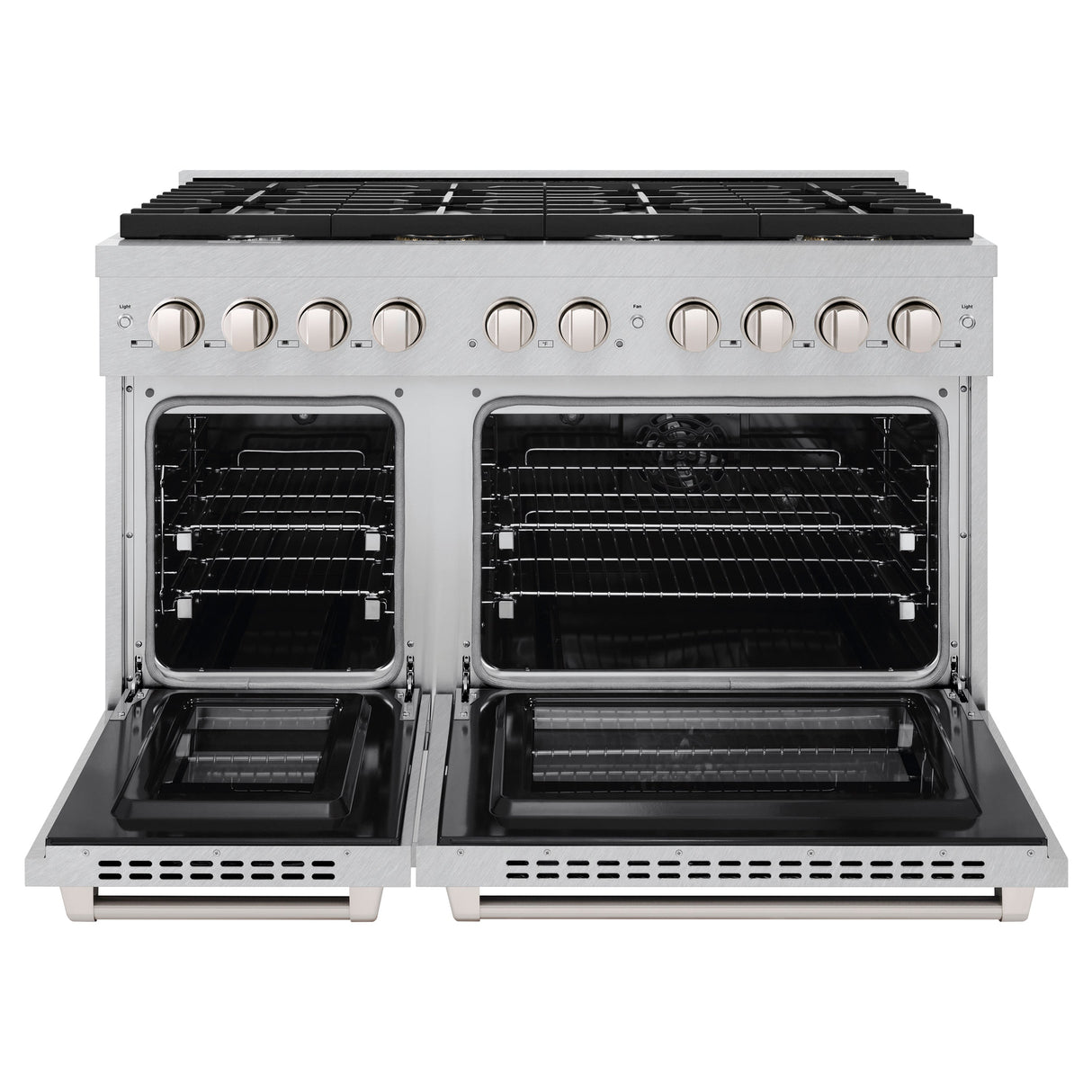 ZLINE 48 in. 6.7 cu. ft. Paramount Double Oven Dual Fuel Range with 8 Burner Gas Cooktop in Satin Stainless Steel (SDRS-48)