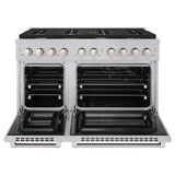 ZLINE 48 in. 6.7 cu. ft. Paramount Double Oven Dual Fuel Range with 8 Burner Gas Cooktop in Satin Stainless Steel (SDRS-48)