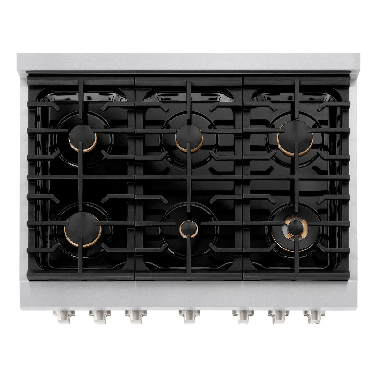 ZLINE 36 in. 5.2 cu. ft. Paramount Dual Fuel Range with Gas Cooktop and Electric Convection Oven in Satin Stainless Steel with 6 Brass Burners (SDRS-BR-36)