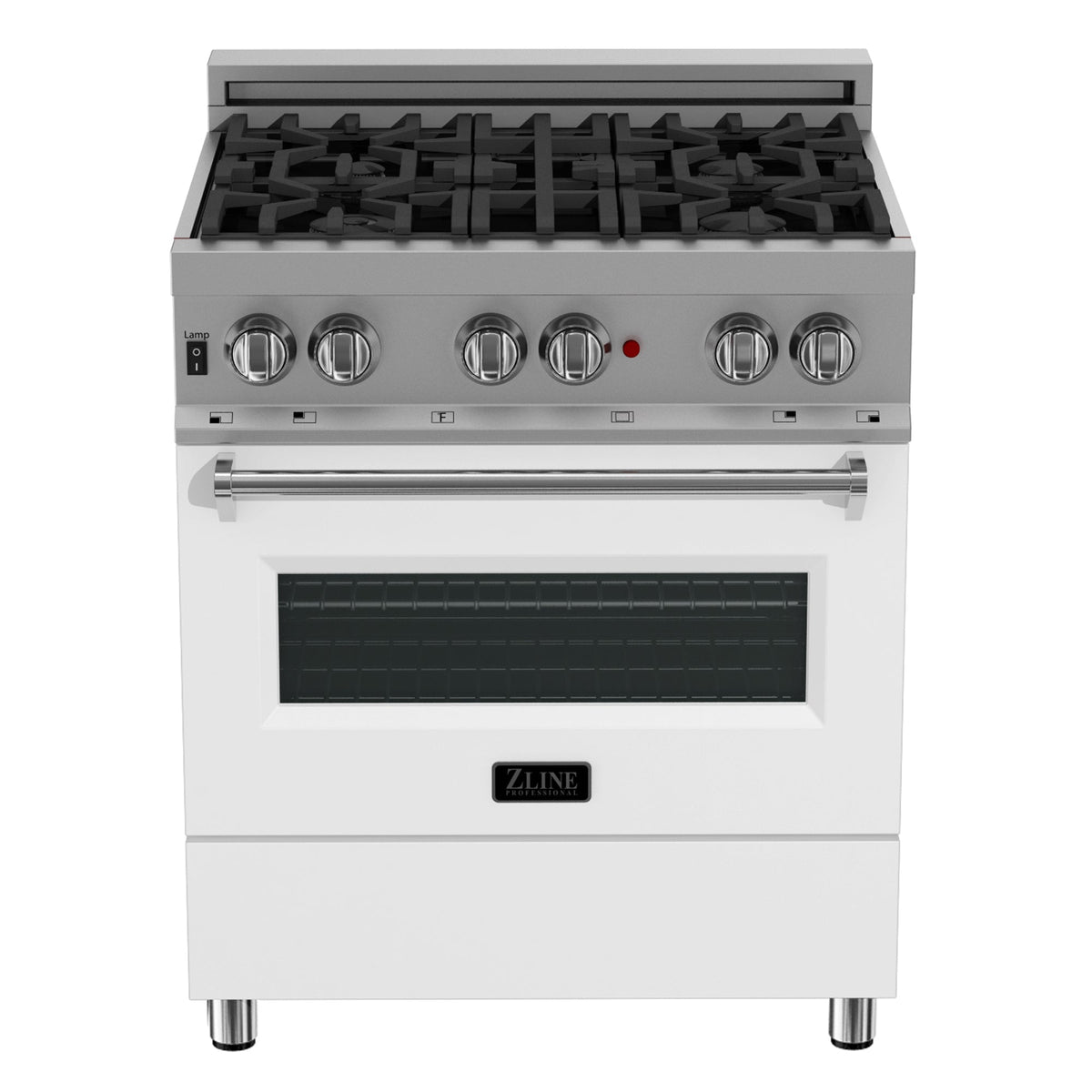 ZLINE 30 in. 4.0 cu. ft. Legacy Dual Fuel Range with 4 Burner Gas Cooktop and Electric Convection Oven in Satin Stainless Steel and White Matte Door (RAS-WM-30)