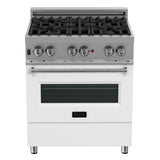 ZLINE 30 in. 4.0 cu. ft. Legacy Dual Fuel Range with 4 Burner Gas Cooktop and Electric Convection Oven in Satin Stainless Steel and White Matte Door (RAS-WM-30)