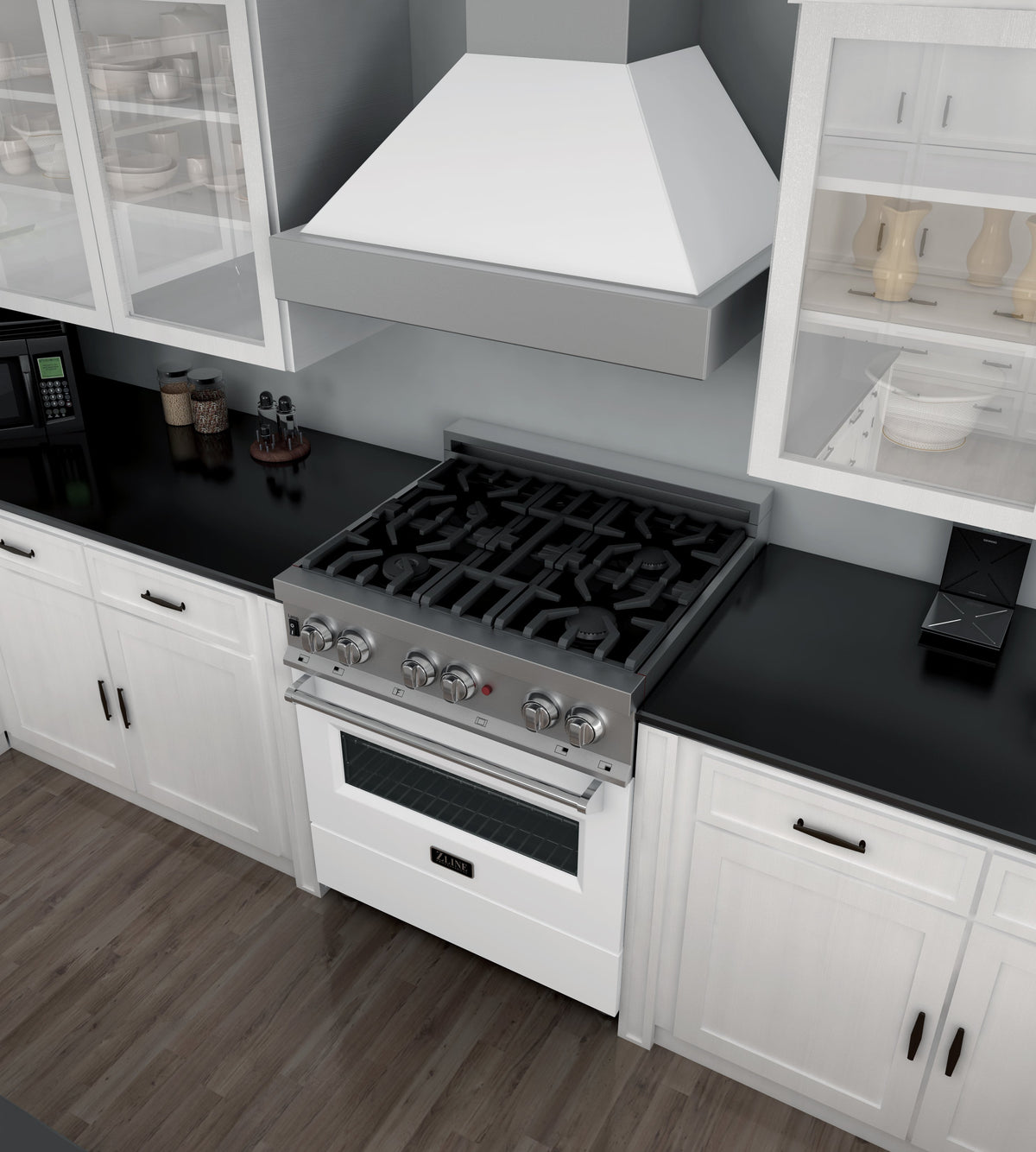 ZLINE 30 in. 4.0 cu. ft. Legacy Dual Fuel Range with 4 Burner Gas Cooktop and Electric Convection Oven in Satin Stainless Steel and White Matte Door (RAS-WM-30)