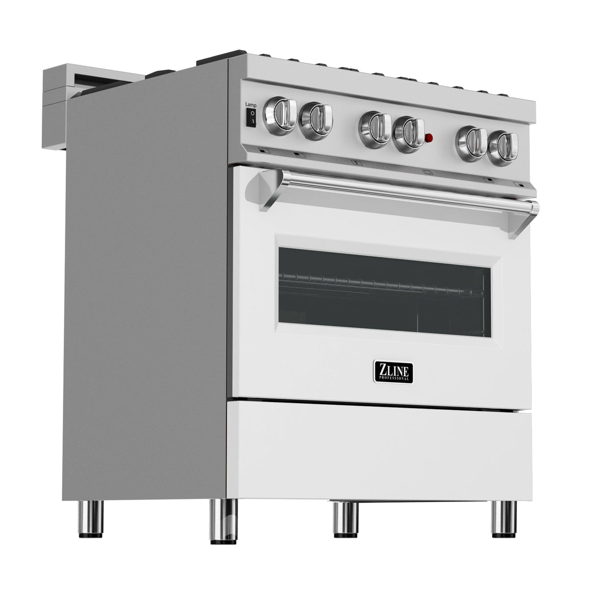 ZLINE 30 in. 4.0 cu. ft. Legacy Dual Fuel Range with 4 Burner Gas Cooktop and Electric Convection Oven in Satin Stainless Steel and White Matte Door (RAS-WM-30)