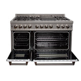 ZLINE 48 in. 6.0 cu. ft. Legacy Dual Fuel Range with 7 Burner Gas Cooktop and 2 Electric Ovens in Satin Stainless Steel and White Matte Doors (RAS-WM-48)