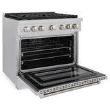 ZLINE 36 in. 5.2 cu. ft. Paramount Gas Range with 6 burner Cooktop and Convection Gas Oven in Satin Stainless Steel (SGRS-36)