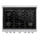 ZLINE 36 in. 5.2 cu. ft. Paramount Gas Range with Convection Gas Oven in Satin Stainless Steel with 6 Brass Burners (SGRS-BR-36)