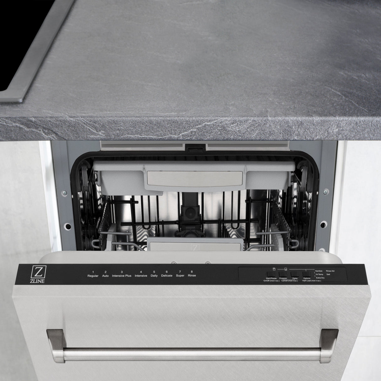 ZLINE 18 in. Tallac Series 3rd Rack Top Control Dishwasher with Satin Stainless Steel Panel and Stainless Steel Tub, 51dBa (DWV-SN-18)