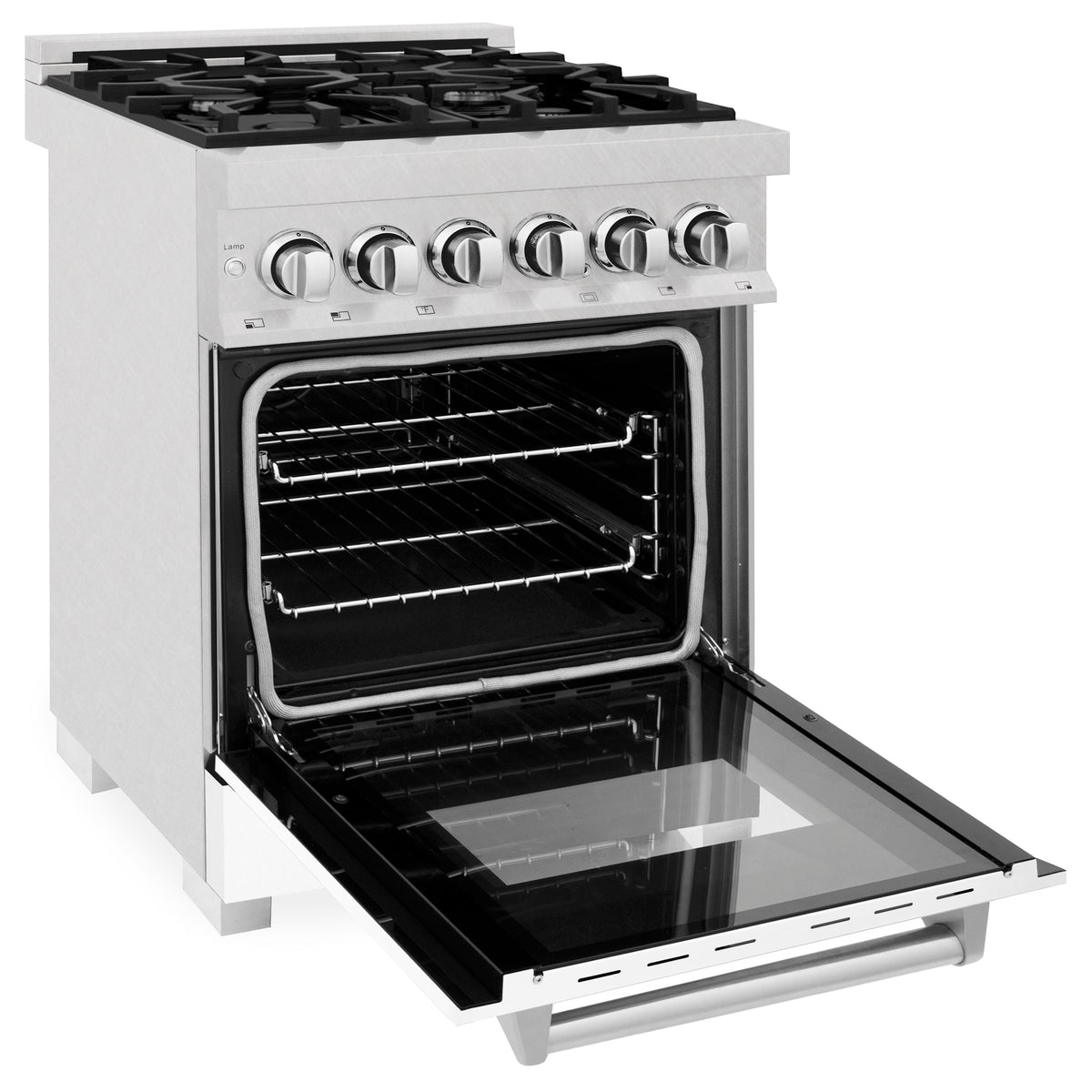 ZLINE 24 in. 2.8 cu. ft. Legacy Dual Fuel Range with 4 Burner Gas Cooktop and Electric Convection Oven in Satin Stainless Steel and White Matte Door (RAS-WM-24)