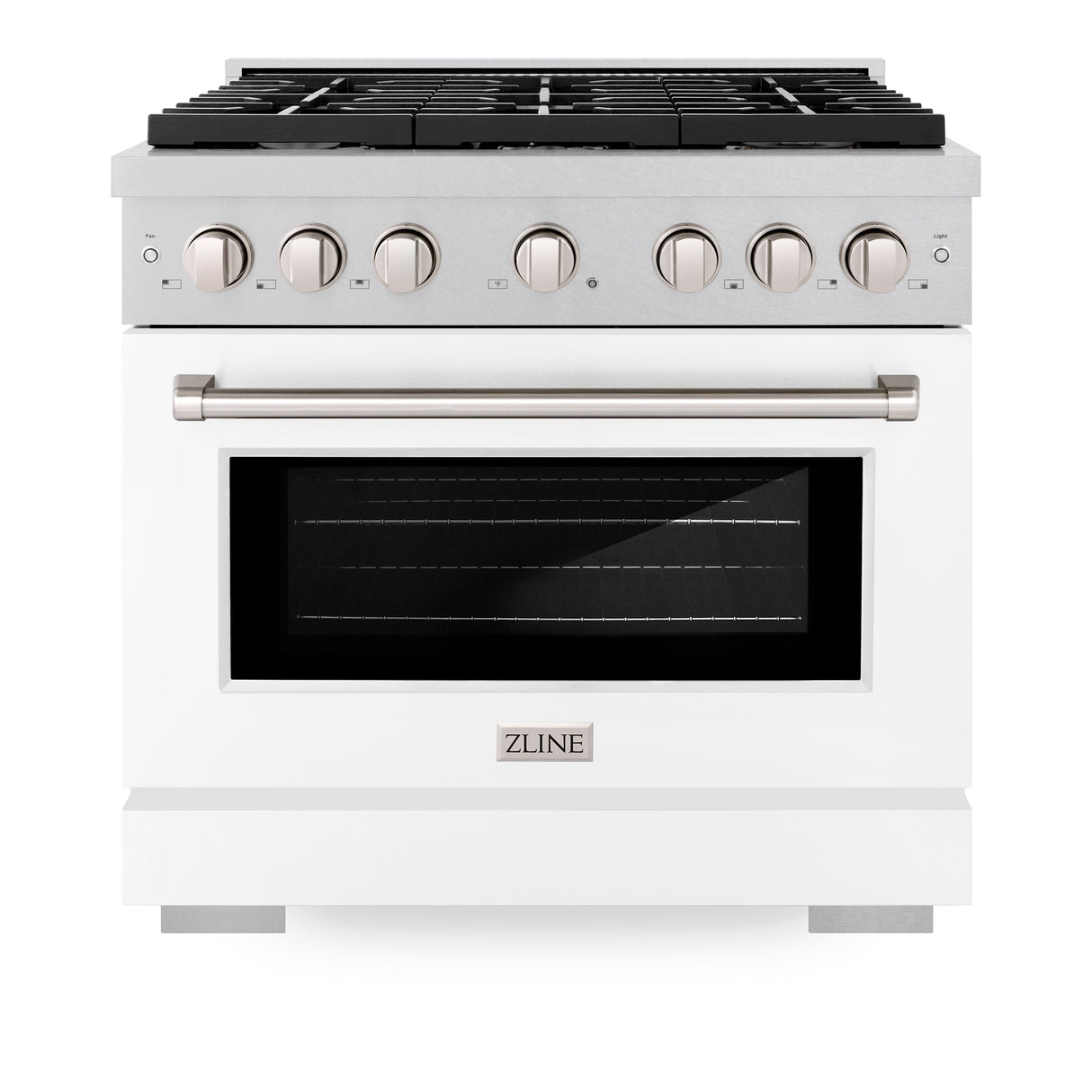 ZLINE 36 in. 5.2 cu. ft. Paramount Gas Range with 6 Burner Cooktop and Convection Gas Oven in Satin Stainless Steel with White Matte Door (SGRS-WM-36)