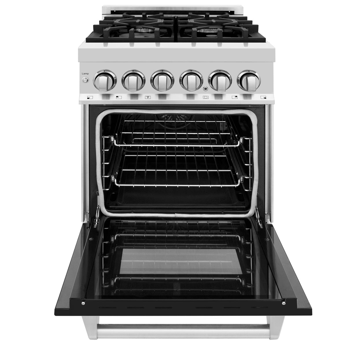 ZLINE 24 in. 2.8 cu. ft. Legacy Dual Fuel Range with 4 Burner Gas Cooktop and Electric Convection Oven in Stainless Steel and Black Matte Door (RA-BLM-24)