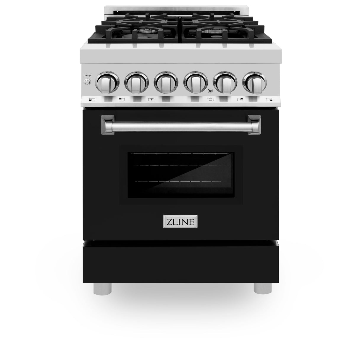 ZLINE 24 in. 2.8 cu. ft. Legacy Dual Fuel Range with 4 Burner Gas Cooktop and Electric Convection Oven in Stainless Steel and Black Matte Door (RA-BLM-24)