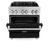 ZLINE 30 in. 4.0 cu. ft. Legacy Dual Fuel Range with 4 Burner Gas Cooktop and Electric Convection Oven in Stainless Steel and Black Matte Door (RA-BLM-30)