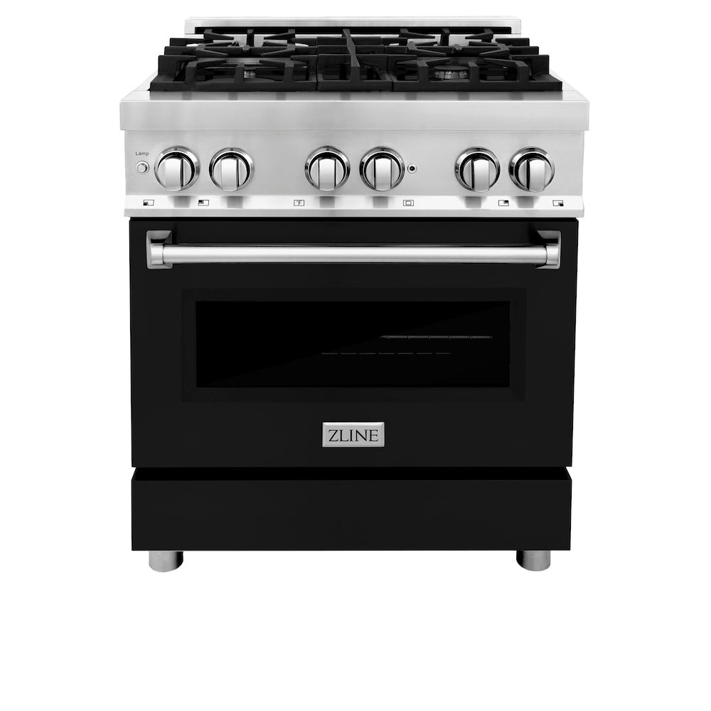 ZLINE 30 in. 4.0 cu. ft. Legacy Dual Fuel Range with 4 Burner Gas Cooktop and Electric Convection Oven in Stainless Steel and Black Matte Door (RA-BLM-30)