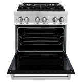 ZLINE 30 in. 4.0 cu. ft. Legacy Dual Fuel Range with 4 Burner Gas Cooktop and Electric Convection Oven in Stainless Steel and Black Matte Door (RA-BLM-30)