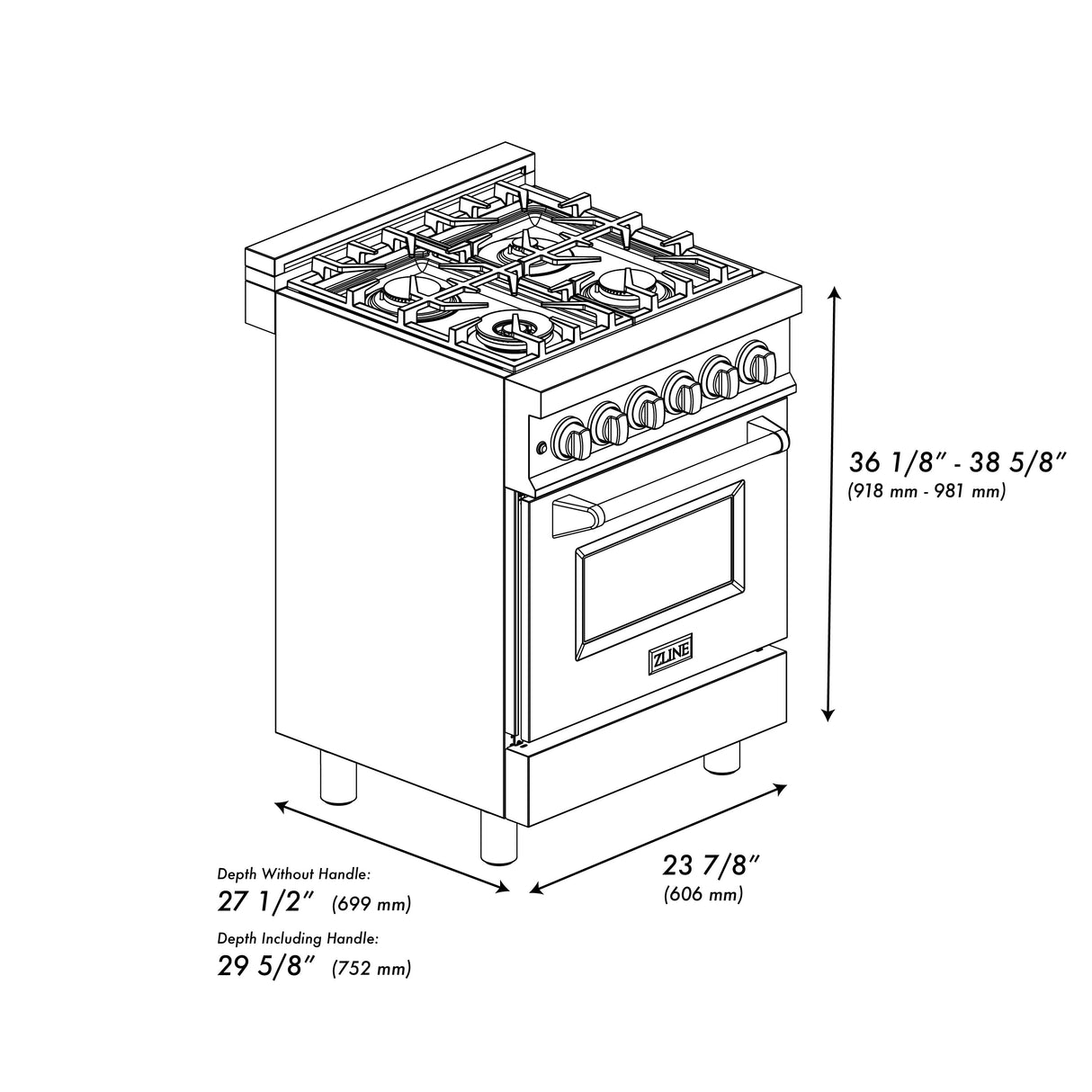 ZLINE 24 in. 2.8 cu. ft. Legacy Dual Fuel Range with 4 Burner Gas Cooktop and Electric Convection Oven in Stainless Steel (RA24)