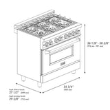 ZLINE Autograph Edition 36 in. 4.6 cu. ft. Legacy Dual Fuel Range with 6 Burner Gas Cooktop and Electric Convection Oven