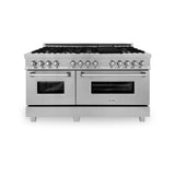 ZLINE 60 in. 7.4 cu. ft. Legacy Dual Fuel Range with Gas Cooktop and 2 Electric Convection Ovens in Satin Stainless Steel with 8 Brass Burners and Griddle (RAS-SN-BR-GR-60)
