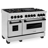 ZLINE Autograph Edition 48 in. Kitchen Package with Stainless Steel Dual Fuel Range, Range Hood, Dishwasher and Refrigeration Including External Water Dispenser with Matte Black Accents (4AKPR-RARHDWM48-MB)