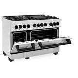 ZLINE Autograph Edition 48 in. Kitchen Package with Stainless Steel Dual Fuel Range, Range Hood, Dishwasher and Refrigeration Including External Water Dispenser with Matte Black Accents (4AKPR-RARHDWM48-MB)