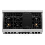 ZLINE Autograph Edition 48 in. Kitchen Package with Stainless Steel Dual Fuel Range with White Matte Door and Range Hood with Matte Black Accents (2AKP-RAWMRH48-MB)