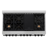 ZLINE Autograph Edition 48 in. 6.0 cu. ft. Legacy Dual Fuel Range with 7 Burner Gas Cooktop and 2 Electric Ovens in Stainless Steel with White Matte Doors and Matte Black Accents (RAZ-WM-48-MB)